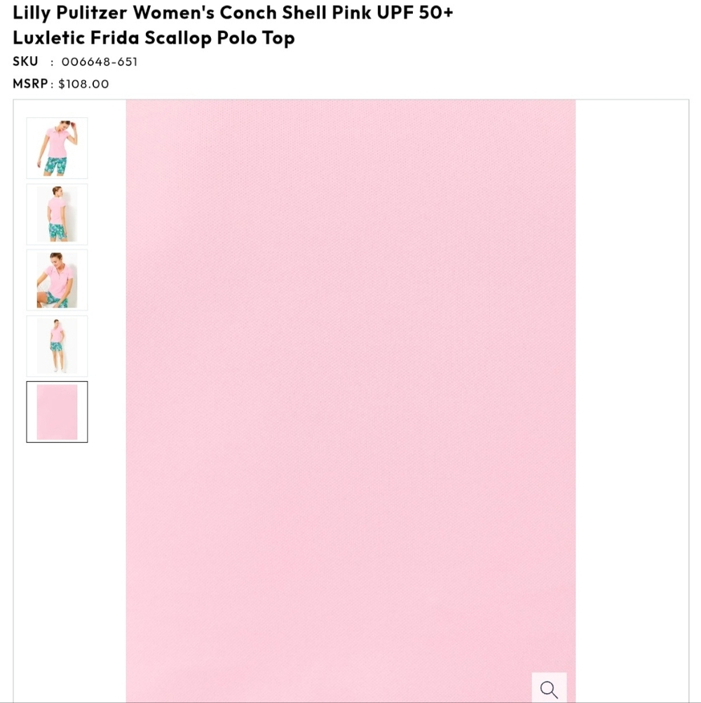 Lilly Pulitzer Luxletic Frida Scallop Polo Conch Shell Pink - L - Picture 5 of 16